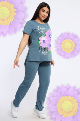 646 Костюм с брюками - Gerbera Style серо-голубой